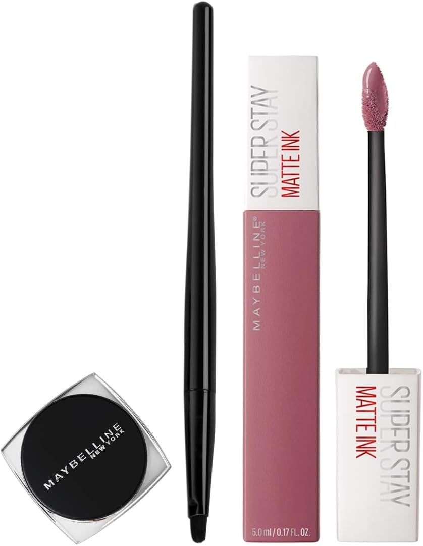 Maybelline New York Lasting Drama Gel Eyeliner,Blackest Black, 2.5g & Maybelline New York Super Stay Matte Ink Liquid Lipstick, 15 Lover, 5ml