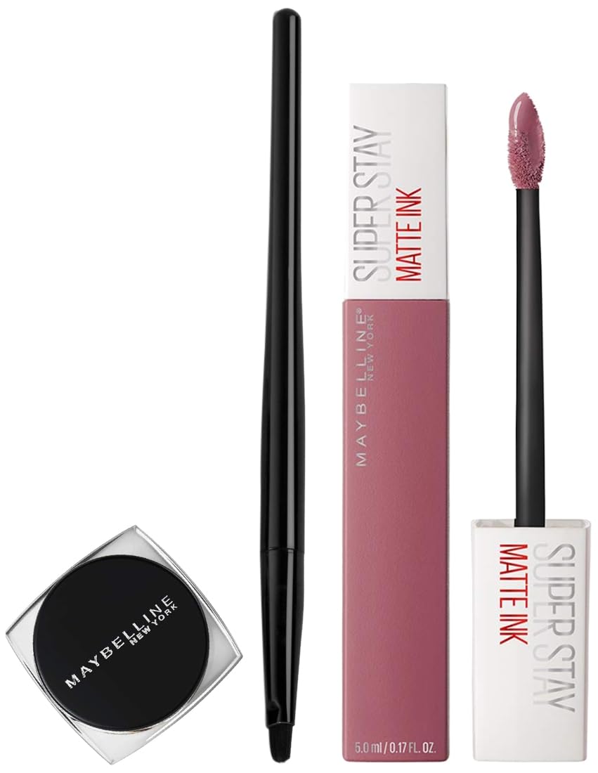 Maybelline New York Lasting Drama Gel Eyeliner,Blackest Black, 2.5g & Maybelline New York Super Stay Matte Ink Liquid Lipstick, 15 Lover, 5ml