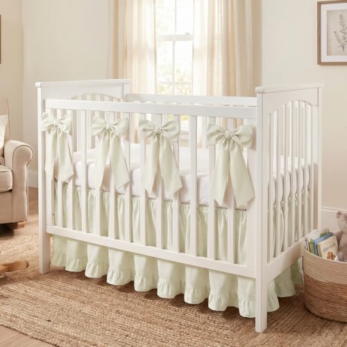 Image of Smoothnovelty Beige Crib Bed Skirts with 4 Large Cot Bow 28 inch x 52 inch,14 inch Drop