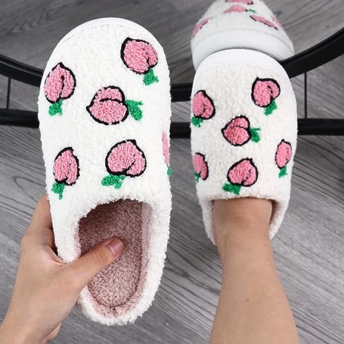 House Slippers for Women Warm Fleece Lined Non Slip Indoor Slippers Cozy Bedroom Shoes Fruit Pattern Winter Shoes2