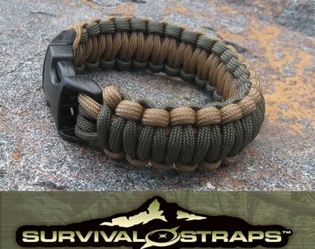 Large, Coyote/Olive Drab Genuine Survival Straps Brand Parachute Cord Bracelet