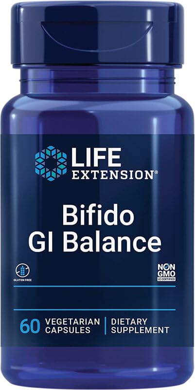 Life ExtensionBifido GI Balance, with Bifidobacterium longum, 60 Capsules, Laboratory-Tested, Gluten-Free, Vegetarian, SOYA-Free, Non-GMO