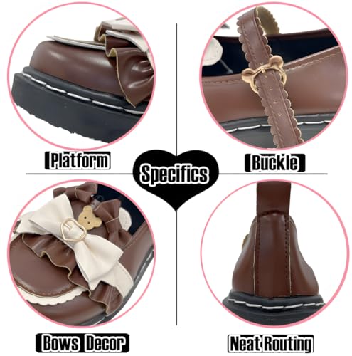Lolita Kawaii Gothic Y2K Round Toe Low Platform Bear Element Decor Bows Lace Trim Mary Jane Flats2