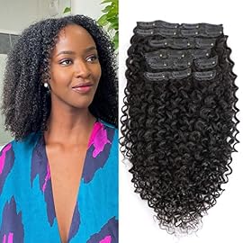 Kinky Curly Clip in Hair Extensions Real Human Hair for Black Women Full Head 8A Brazilian Real Hair 3c 4a Kinkys Curly Human Hair Clip ins Natural Color 8pcs 20 Clips 100g/Set (14 inch)