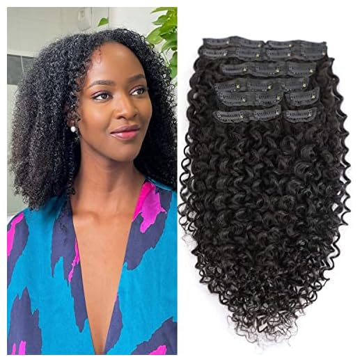 Kinky Curly Clip in Hair Extensions Real Human Hair for Black Women Full Head 8A Brazilian Real Hair 3c 4a Kinkys Curly Human Hair Clip ins Natural Color 8pcs 20 Clips 100g/Set (14 inch)