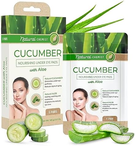 Natural Chemist Cucumber & Aloe Under Eye Patches - Cooling, Reduces Puffiness, Anti-Aging, Hydrating, Dermatologist Tested, Cruelty Free Korean Skin Care For All Skin Types - 5 Pairs