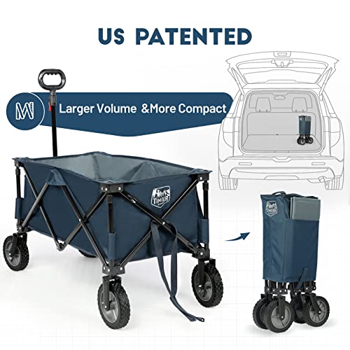 Timber Ridge Collapsible Wagon Cart, Heavy Duty Foldable Garden Cart With Side Pocket And Cup Holders, Folding Utility Wagon For Garden, Sports, Shopping And Camping, Blue #TOP2