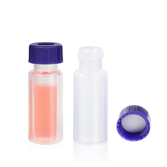ALWSCI 2ML Polypropylene Vials, 9mm Short Thread Vial with Micro Volume 700L, Blue Screw Cap with Hole, WhitePTFE&Red Silicone Septa, for Ion Chromatography, 100 of Pack