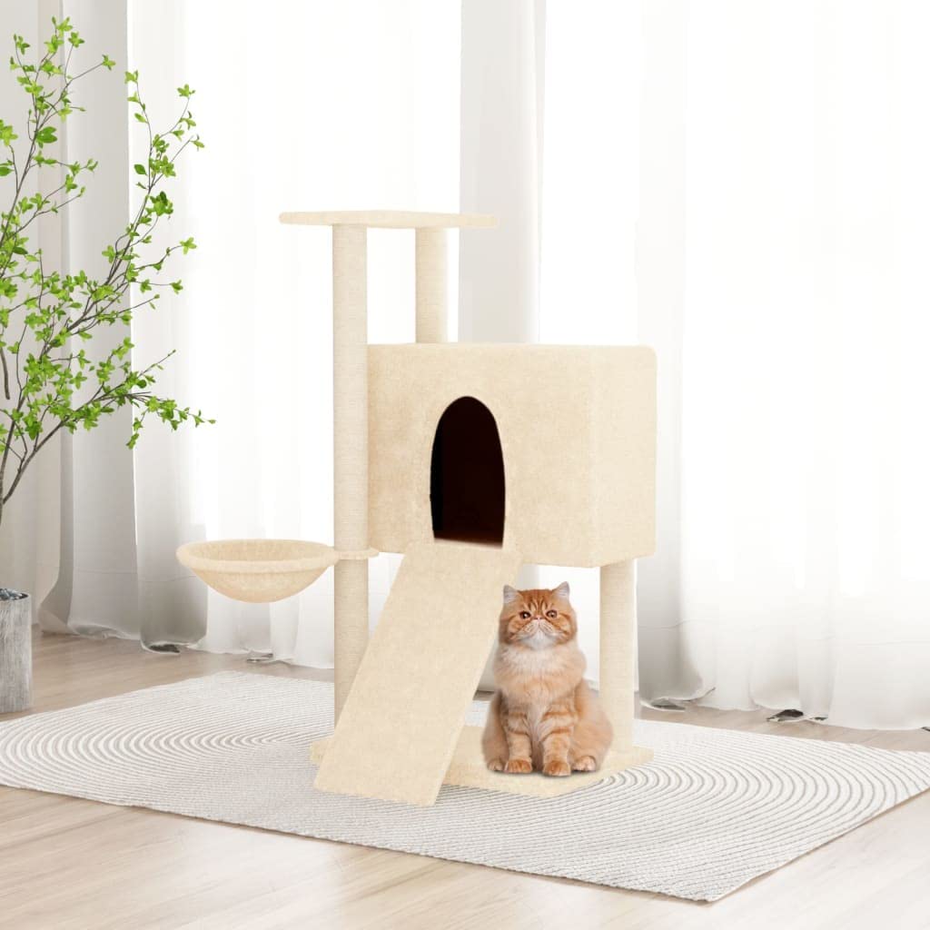 Rascador para Gatos con Postes de sisal, ShGaxin Rascador Gato, Arbol Rascador para Gatos, Gatos Accesorios, Torre Gatos, Arranhador para Gatos, Casa para Gatos, Crema 96 cm