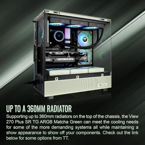 Image of Thermaltake View 270 Plus SR TG ARGB; Mid Tower Chassis; 1xSF240 ARGB PWM Reverse Fan 1xSF120 ARGB PWM Fan; 360mm Radiator Support; 420mm GPU Clearance; Matcha Green; CA-1Y7-00MEWN-06