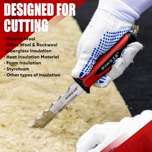 Image of PINOZE 14 inch Insulation Knife, Stainless Steel Blade Insulation Cutter w /Laser Scale, Dual-Side Serrated Duct Knife Tool with Sheath for Cutting Heat Material Foam /Rockwool /Styrofoam, Garden Sod Cutter