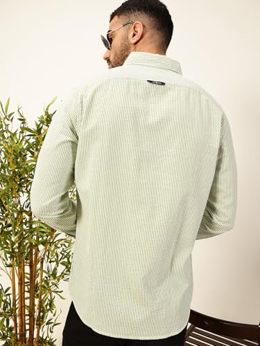 Image of Thomas Scott Men's | Slim Fit | Striped Design | Button-Down Collar | 100% Cotton Casual Shirt for Mens