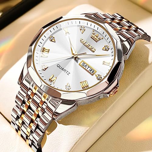 Image of OLEVS Watch for Men Women Large Face Unisex Diamond Luxury Dress Analog Quartz Stainless Steel Waterproof Luminous Date Business Casual Wrist Watch