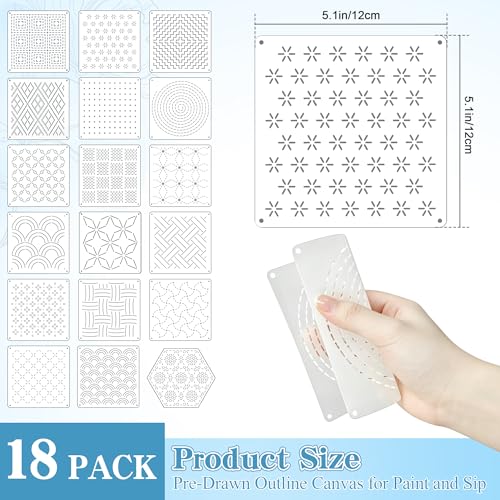 Kit de bordado sashiko con 18 plantillas y 12 hilos de algodón miniatura 4
