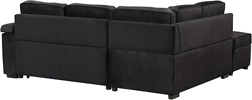 Vista 9 de Sofá cama modular reversible en forma de L de lino con otomana de almacenamiento, sofá cama convertible 2 en 1 extraíble con portavasos y puerto