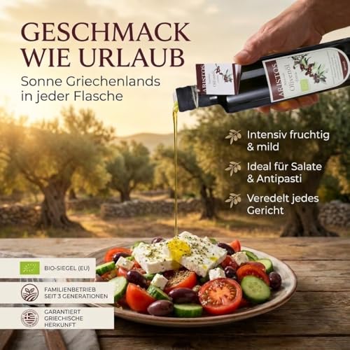 ARISTOS kaltgepresstes Extra Natives bio Olivenöl (Vergine) – 1x 500 ml feinstes biologisches griechisches...