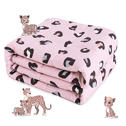 Sivio Weighted Blanket - 100% Cotton Weighted Blanket 3 lbs 36 x 48 inches, Washable Breathable Soft Heavy Blanket for Home and School Nap, Pink Leopard