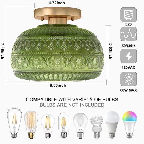 Oykyohei Semi Flush Mount Ceiling Light, Upgraded Modern Close To Ceiling Light Fixture With Green Glass,Gold Indoor Kitchen Lighting For Porch Corridor Hallway Bedroom thumb #2