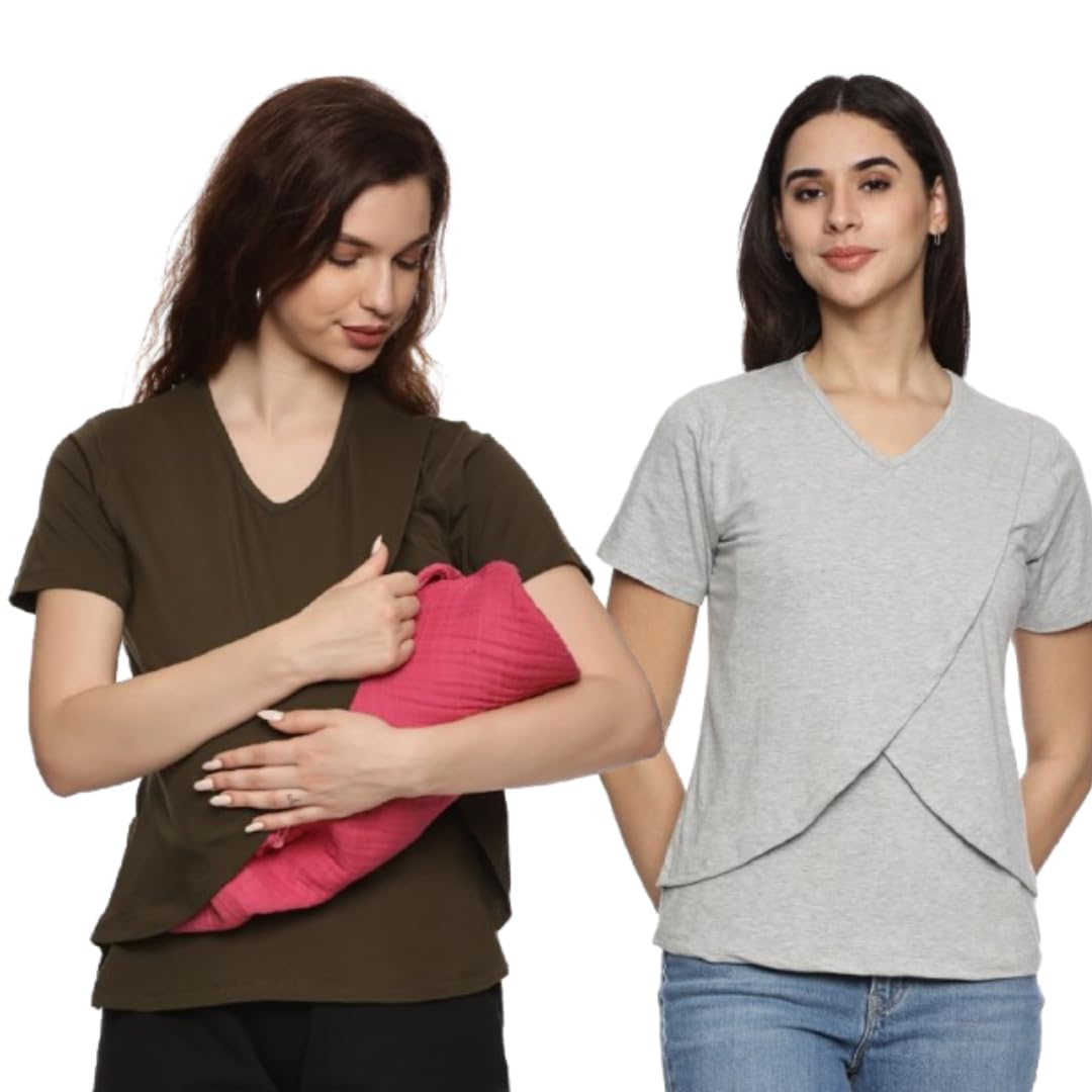 kikwit Maternity Feeding Tops Without Zip for Women, Feeding Coverup Pregnancy Tshirt,Feeding T-Shirt for Easy Nursing & Breastfeeding.(Pack of 2)-picture-18