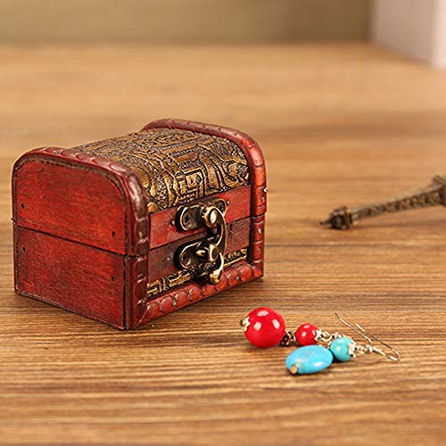 Obtanim Vintage Small Jewelry Boxes, 3 Inch Handmade Wooden Storage Box With Metal Lock Treasure Organizer Gift Box, Set Of 2 #TOP2