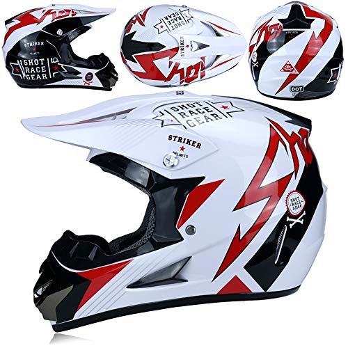 MRDEER Casque Motocross, Adulte Off-Road Helmet avec des Gants Masque Lunettes, Casque Tout-Terrain Casque Unisexe Casque Cross VTT Casque pour Homme Femmes Protection de La Sécurité des,E,M