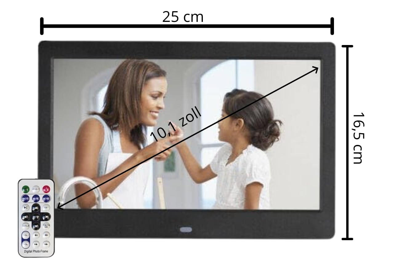 Digitaler Bilderrahmen 10,1 Zoll IPS Full HD Fotobilderrahmen mit USB Stick, SD-Karte, Diashow