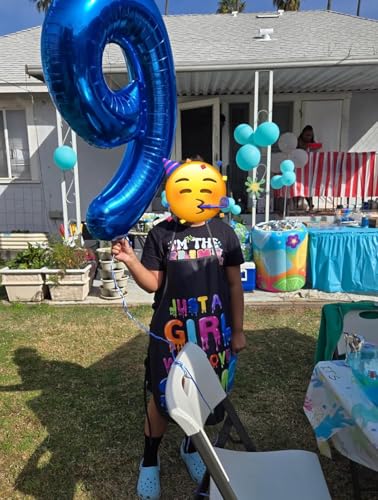 Image of 9 Balloon Number Blue 40 inch Number Balloons for 9th Birthday Decorations | Saturated Color, Large 40 in, With Inflation Straw & Hanging Hole, Great for Men's Party, Back-To-School Season, Pool Party