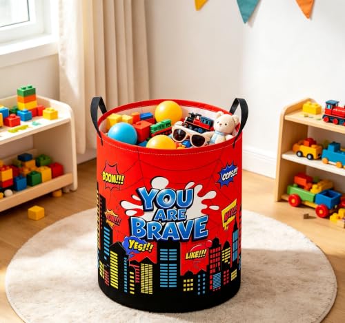 Image of Baby Laundry Basket Baby Nursery Hamper Kids Laundry Basket Toy Storage Bin for Boys Room Decor Gift Baskets for Bedroom Bathroom(Red City)