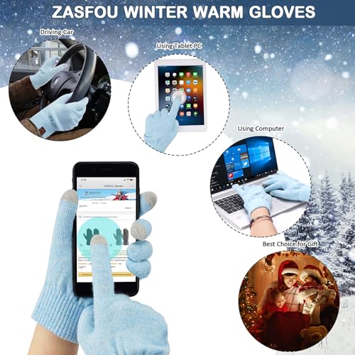 Womens Winter Knit Beanie Hats Touchscreen Gloves Long Scarf Set Warm Skull Caps with Fleece Gifts for Women4