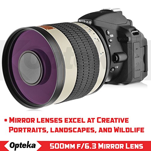Opteka 500mm f/6.3 (with 2X- 1000mm) Telephoto Mirror Lens for Nikon F-Mount D6, D5, D4, D850, D810, D800, D780, D750, D610, D600, D7500, D7200, D5600, D5500, D5300, D3500 and D3400 DSLR Cameras