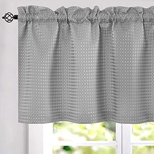 JINCHAN Valance Curtains for Kitchen Waffle-Weave Valance for Living Room Bathroom Waffle Woven Textured Farmhouse Country Valances Light Filtering Window Curtains Rod Pocket 1 Panel 60 x 18 Inch Grey
