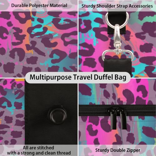 Travel Duffle Bag Women, Colorful Animal Prints Gym Bag Sports Bag, Lightweight Waterproof Foldable Overnight Bag, Carry on Shoulder Tote Bags for Hospital Maternity Mommy Gym3