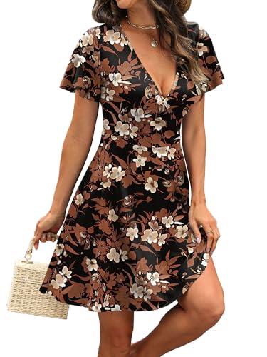 Image of RUMIA Women Casual Dresses Wrap V Neck Dress A-Line Summer Sundress Fashion