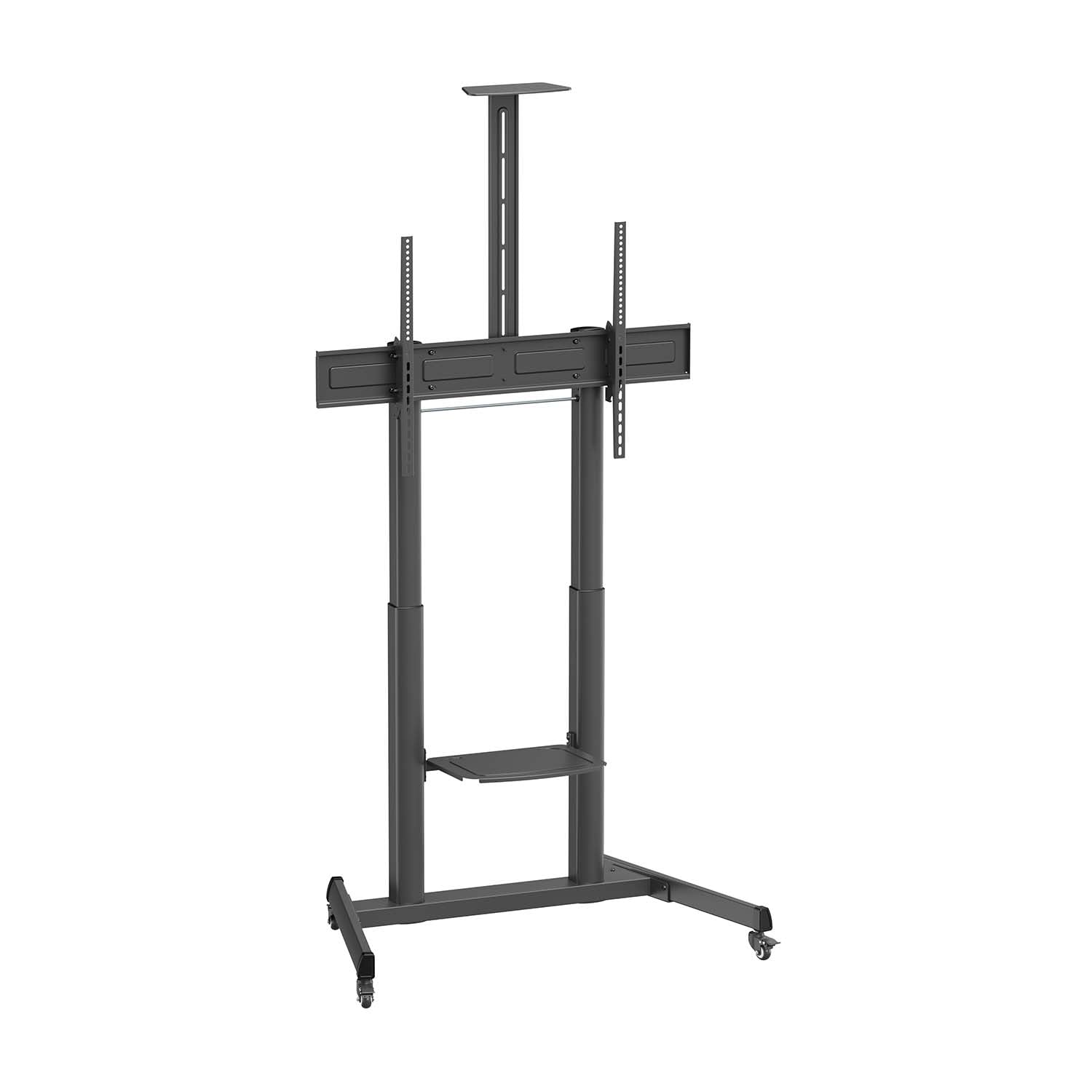 AISENS - FT100TE-403 - Soporte DE Suelo Eco con Ruedas Y MANIVELA, Bandeja para DVD Y Soporte DE CÁMARA para Monitor/TV 120KG DE 60-100, Negro