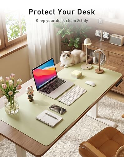 Image of Aothia Faux Leather Desk Mat - Large Mouse Pad, Non-Slip PU Leather Blotter, Waterproof Writing Surface for Office and Home (Grass Green, 42 inch x 17 inch)