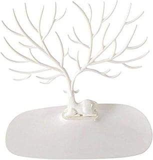 منظم وحامل إكسسوارات بتصميم شجرة وغزال صغير، أبيض