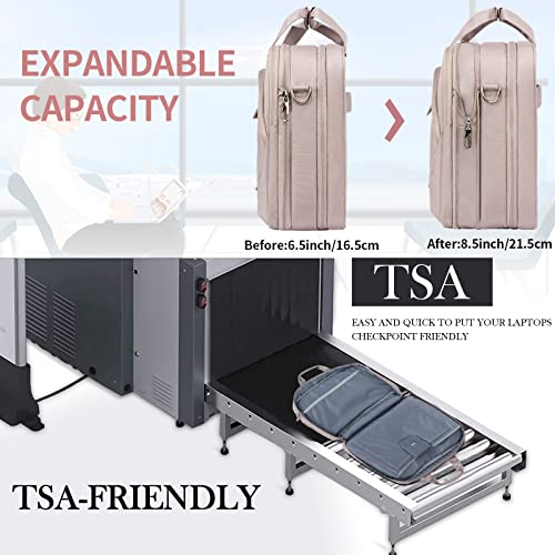 VANKEAN Fashion Laptop Briefcase for Women, TSA Friendly Expandable 17 Inch Waterproof Computer Bag With RFID Pocket, Work Messenger Bag for Business, Light Dusty Pink3