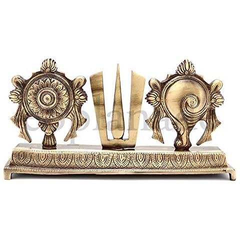 eSplanade Brass Shankh Chakra Namah Showpiece | Shankha Chakra Tilak | Shankha Gada Padma | Padmanabha Swami | Vishnu | Home Decor (8.75 Inches) Cover