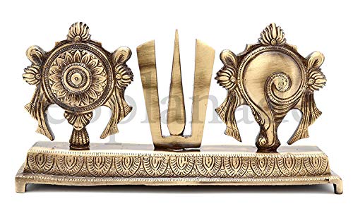 eSplanade Brass Shankh Chakra Namah Showpiece | Shankha Chakra Tilak | Shankha Gada Padma | Padmanabha Swami | Vishnu | Home Decor - Length: 8.75" Inches