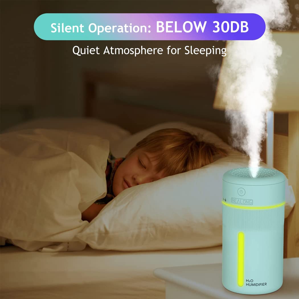 Kleiner Luftbefeuchter Mit Nachtlicht – Batteriebetrieben, 7 Farben, Für Schlafzimmer & Reisen