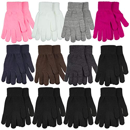Gelante 6-12 Pairs Adult Winter Knitted Magic Stretch Gloves (12 Pairs Assorted: Bright Color)