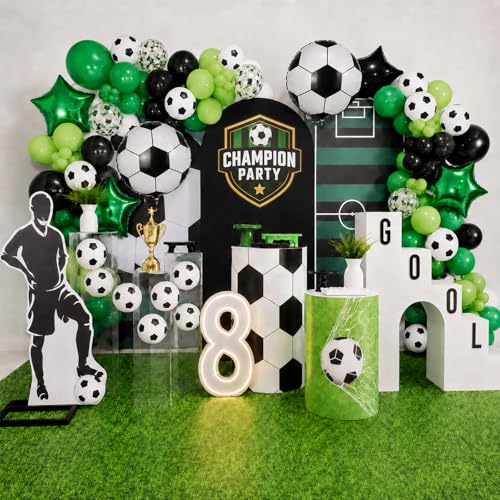 Image of Soccer Balloons, Green Black Balloons, Soccer Sports Theme Party Balloons