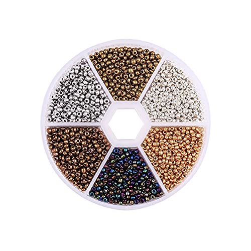 Teegxddy Lot de 3900 perles de rocaille en verre, petites perles de poney assorties, pour la fabrication de bijoux, la décoration artisanale, la décoration de bricolage - 2 mm rondes(Metallic)
