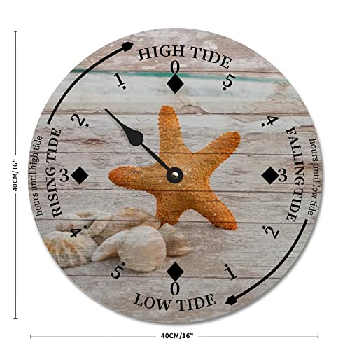 Tide Clock Beach Seashell And Seastar Tidal Clock Ocean Time Coastal High Tide Low Tide Clock Nature Nautical Tide Movement Clock For Home Kitchen Wall Art 16X16 In #TOP2
