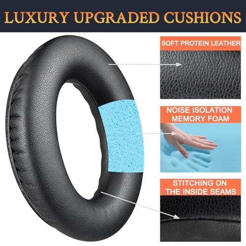 Almohadillas para auriculares SOULWIT de reemplazo para Bose SoundTrue Around-Ear II (Sound True AE2), cojines con cuero proteico suave y espuma de alta densidad - Negro (rejillas azules) miniatura 4