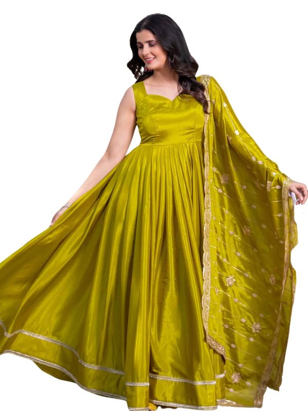 Pure Chinon Flared Gown with Embroidery Dupatta Set-image-41