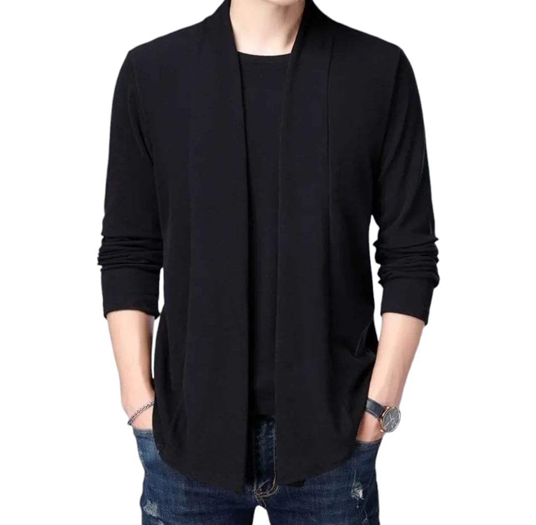 Men's Casual Slim Fit Cardigan Pullover, 2-in-1 Shirt, Long Sleeve, Spring/Autumn