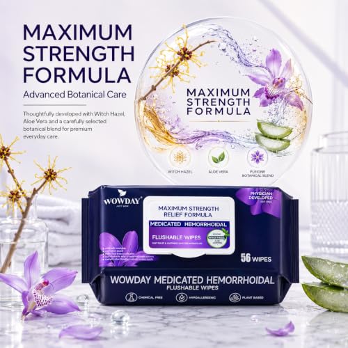Image of Flushable Hemorrhoid Wipes | Maximum Strength Witch Hazel Wipes | 124 Count Fragrance Free Adult Hemorrhoids Medicated Witch Hazels Wipe for Butt Hemorrhoidal Itch
