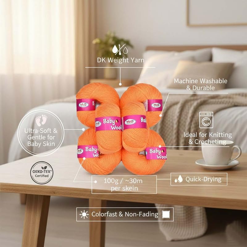 Image of M.G ENTERPRISE 100% Acrylic Wool Orange 16 Pc Baby Wool 4 ply -TB Art-HE