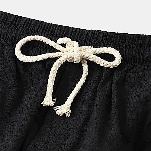 Men's Linen Casual Classic Shorts Elastic Waist Summer Beach Short Pants Drawstring with Pockets Lightweight Short3